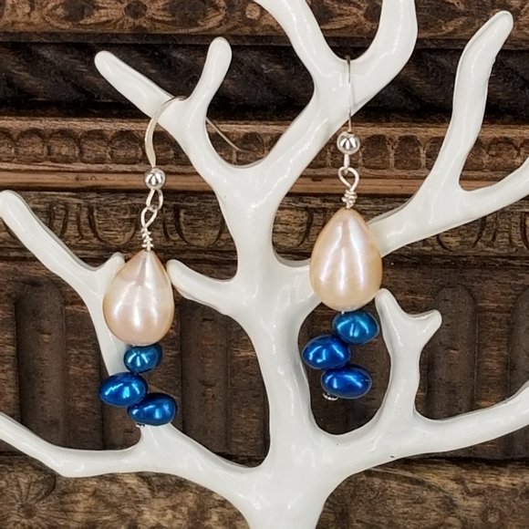 Genuine Pearl and Sterling Silver Drop Earrings - Picture 3 of 9